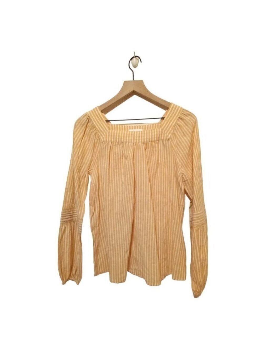 LAUREN Conrad Yellow Striped Boat Neck Peasant Sleeve Blouse Sz S